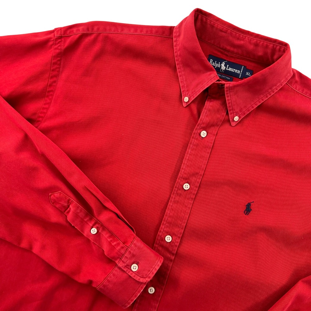 Ralph Lauren Mens XL Red Cotton Twill Long Sleeve Button Down Shirt Ivy Prep